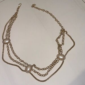 Vintage Faux Pearl Gold Chain Belt